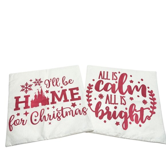 Christmas Pillow Covers 2 I'll Be Home & All Is Calm Printed 18x18 Cotton Linen - Picture 1 of 9
